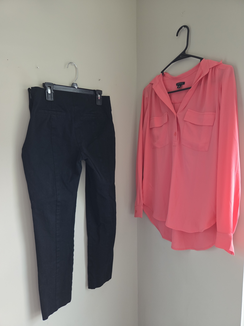 Ann Taylor Pink Button Blouse Office Work Top Black Stretchy Ankle Pants 4 Xs Sm